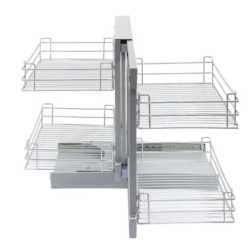 KuKoo LH Magic Corner Kitchen Pull Out Baskets, Slide Out 80-90cm Unit, 4 Metal Storage Drawers