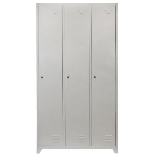 MonsterShop 3 Door Steel Storage Lockers, Grey Metal Lockable Unit, School Staff Gym Changing