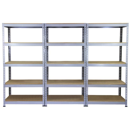 10 x Grey Racking Bay Unit 5 Tier Heavy Duty Steel Metal 200kg capacity Per Shelf Garage Shelves Storage Warehouse Shed Workshop Boltless Shelving 90 x 50 x 180cm Free Rubber Mallet