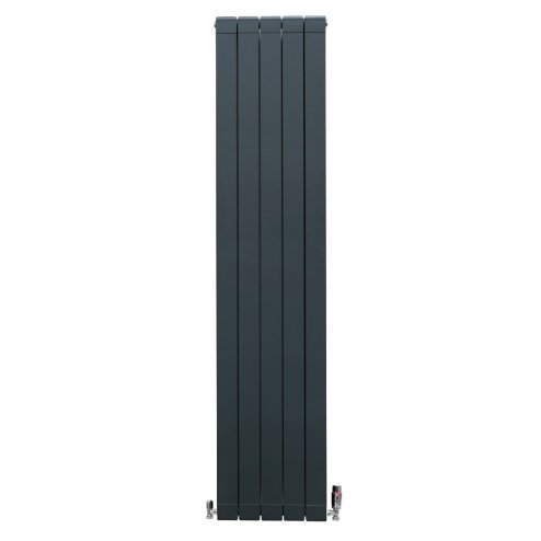 Aluminium Designer Radiator 1800mm x 395mm & TRV Chrome Valves Vertical Double Flat Panel Column Lightweight Modern Heater Matt Anthracite Grey Kitchen Living Room Cleaning Brush Fixing Kit Brackets