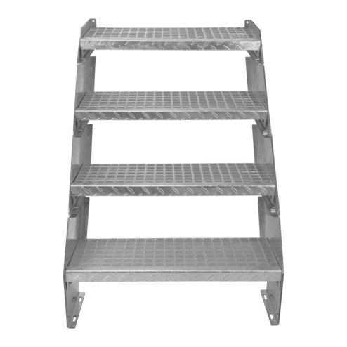 Metal Staircase 4 Section Adjustable Height 60cm / 600mm Wide Galvanised Steel Silver 4 Steps Weatherproof Grate Step Outdoor Garden Patio Modular Stairs 5mm Rod Thickness FREE Fixing Kit