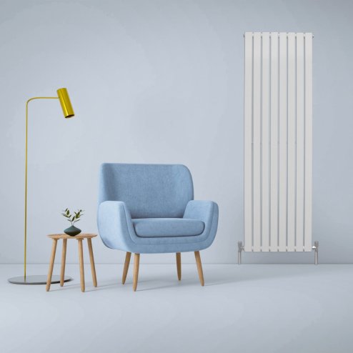 Designer Radiators 180 x 56cm Flat Panel Modern Central Heating Gloss White Vertical Column Double Panel Wall Mounted Slimline Kitchen Living Room Bathroom Commercial Cleaning Brush & Fixing Kit