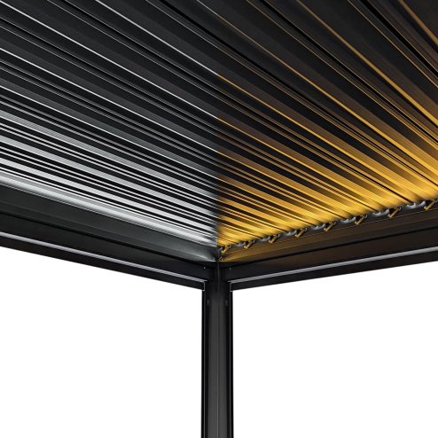 Anthracite Aluminium Pergola With White Blinds, 2 x Side Panels & LED Lights - 3m x 4m