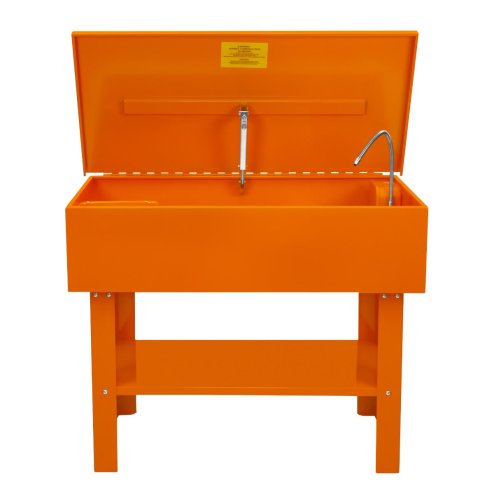 Parts washer 180L 40 Gallon Tank Free Standing Mechanic Garage Workshop Coated Steel Removable Shelf Small Components Container Fusible Link Lid 2.7 - 3.6 L/min Pump Output 24 Gallon Solvent Capacity