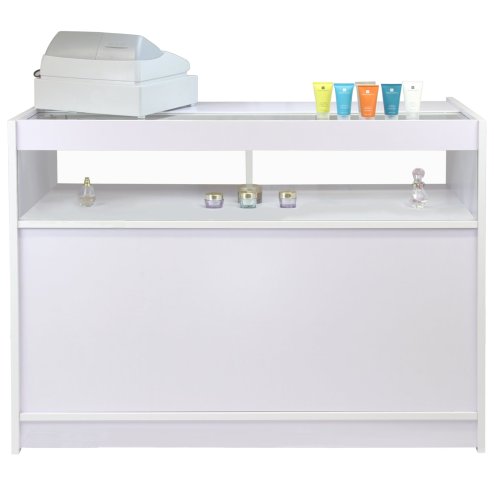 Retail 1/4 Glass Shelf Counter Shop Showcase Display Cabinet Shelves Unit White B1200