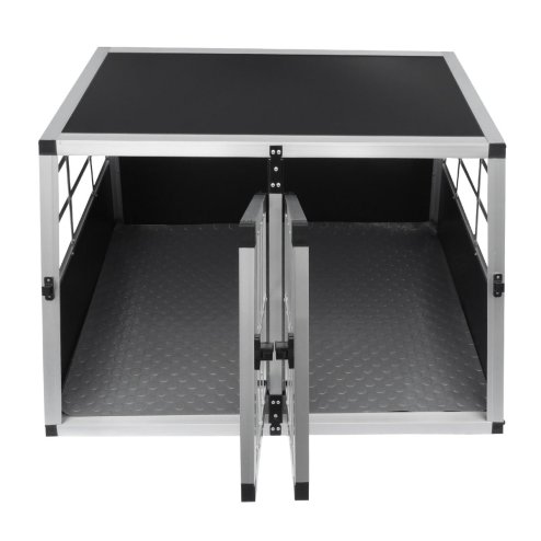 Pet Car Transport Crate Cage Aluminium Travel Box Trapezoidal Dog Cat Puppy Carrier Estate Vehicle 1 Door 50 x 54 x 69cm | FREE Plastic Washable Mat