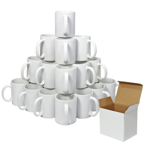 PixMax Blank Polymer Coated 11oz Sublimation Mugs & Gift Boxes, 36 Pack, AAA Grade