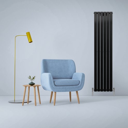 Designer Radiators 180 x 42cm Flat Panel Modern Central Heating Matt Black Vertical Column Double Panel Wall Mounted Slimline Kitchen Living Room Bathroom Commercial Cleaning Brush & Fixing Kit