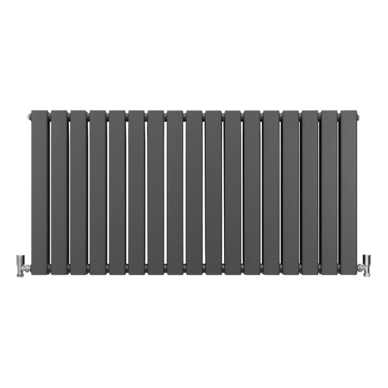 Designer Radiators 60 x 119cm Flat Panel Modern Central Heating Anthracite Grey Horizontal Column Double Panel Wall Mounted Slimline Kitchen Living Room Bathroom Commercial Cleaning Brush & Fixing Kit
