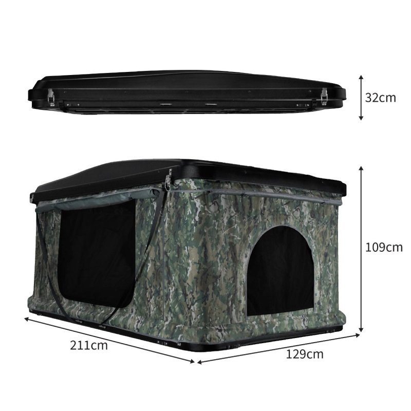 Car Roof Top Tent Camouflage Large Hard Shell Box Gas Assisted Pop Up Bunk 2-3 Person 3000mm Waterproof Camping Telescopic Ladder 5.5cm Mattress Boot Bags Anti Condensation FREE Storage Net & Torch