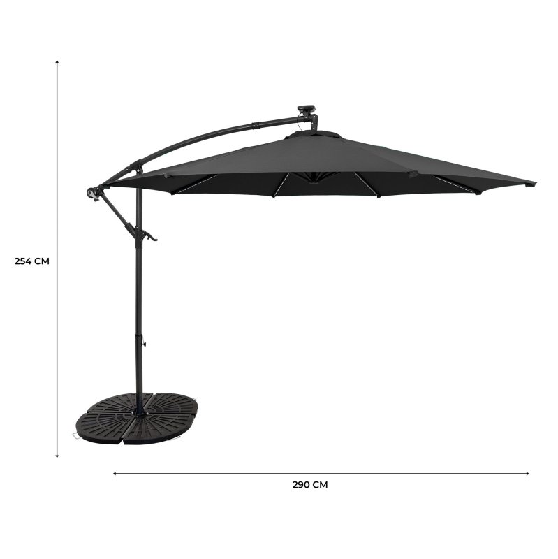 LED Cantilever Parasol 3m With Full Fan Base - Grey