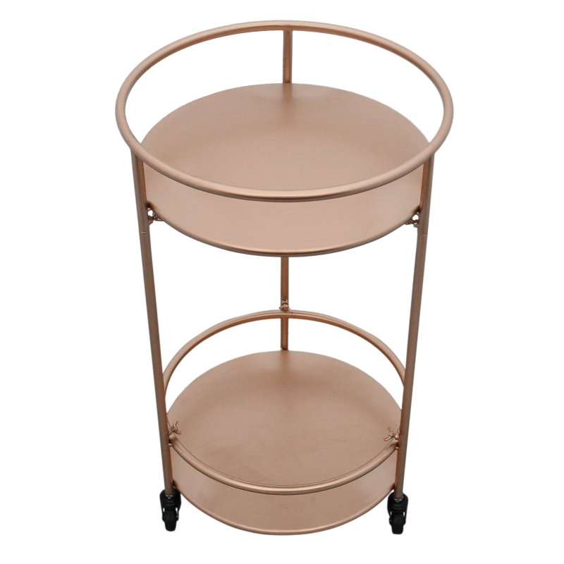 Bar Cart Trolley Drinks Serving Table On Wheels Rose Gold Round Storage, Art Deco, 30's Style, Cocktail Tea Party, Furniture, Side-table, Modern, Vintage, 2 Shelves