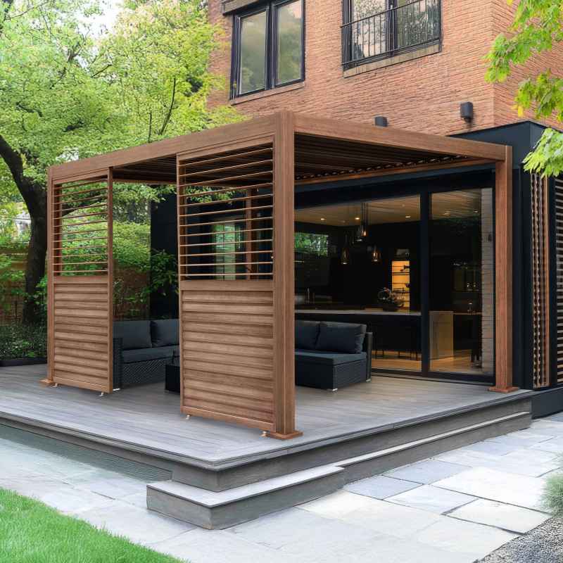 Wood Effect Aluminium Pergola 4m x 3m with 2 Louvre Panels