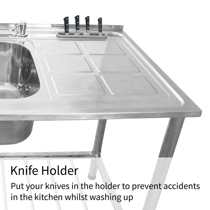 Catering Sink Stainless Steel Kitchen Commercial Restaurant Double Bowl Storage Shelf Unit & Tap  / Right Hand Drainer