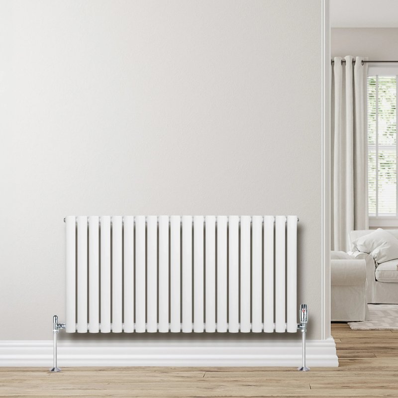 Oval Single Column Radiator & Valves - 600mm x 1200mm - White