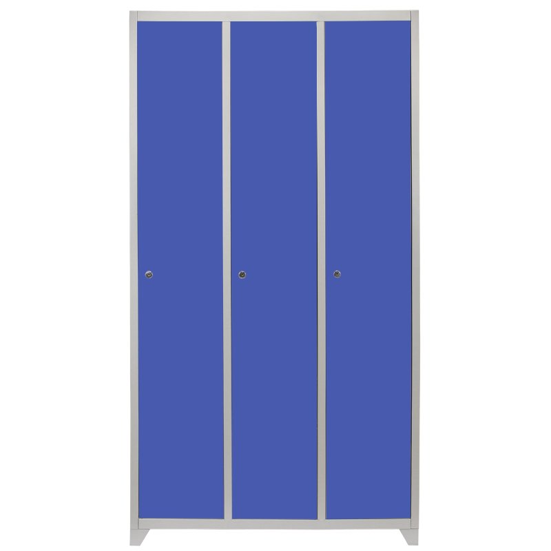 MonsterShop 3 Door Wide Steel Storage Lockers, Blue & Grey Metal Lockable Unit, School Staff Gym Changing