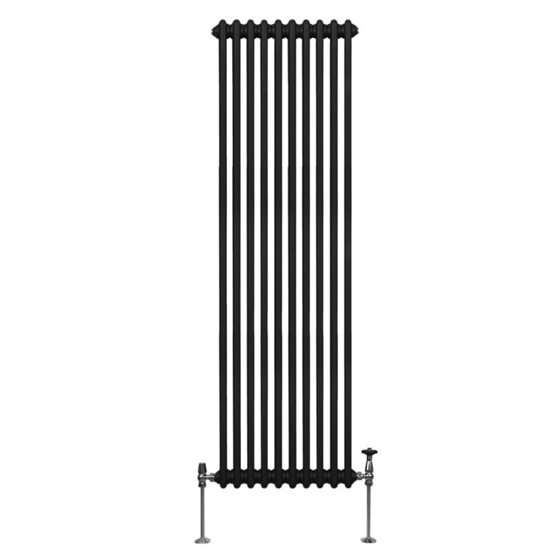 Traditional 2 Column Radiator 1800mm x 472mm Modern Central Heating Heater Matt Black Carbon Steel Vertical Wall Mounted Kitchen Living Room Bathroom Cleaning Brush Fixing Kit & Brackets