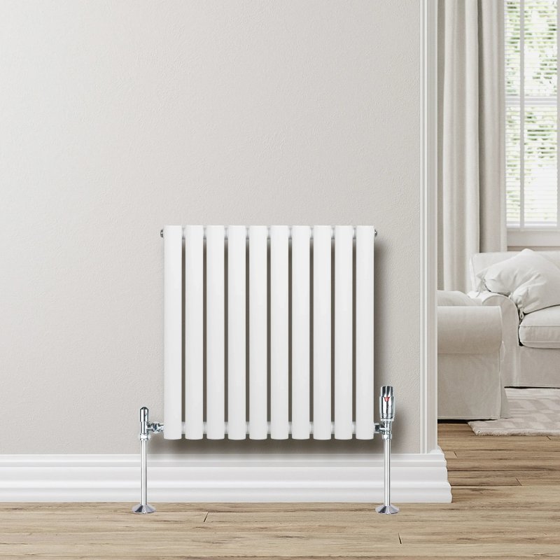 Oval Single Column Radiator & Valves - 600mm x 600mm - White