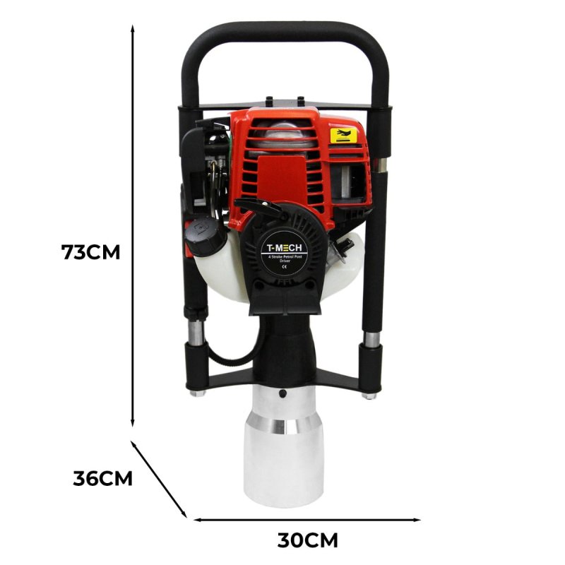 T-Mech Petrol Post Driver 120mm Posts Fence Knocker Hammer Thumper 4-Stroke Portable Picket Fencing Rammer 37.7cc / Carry Case & Tool Kit