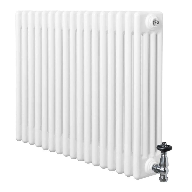 Traditional 4 Column Radiator & Valves - 600 x 785mm - White