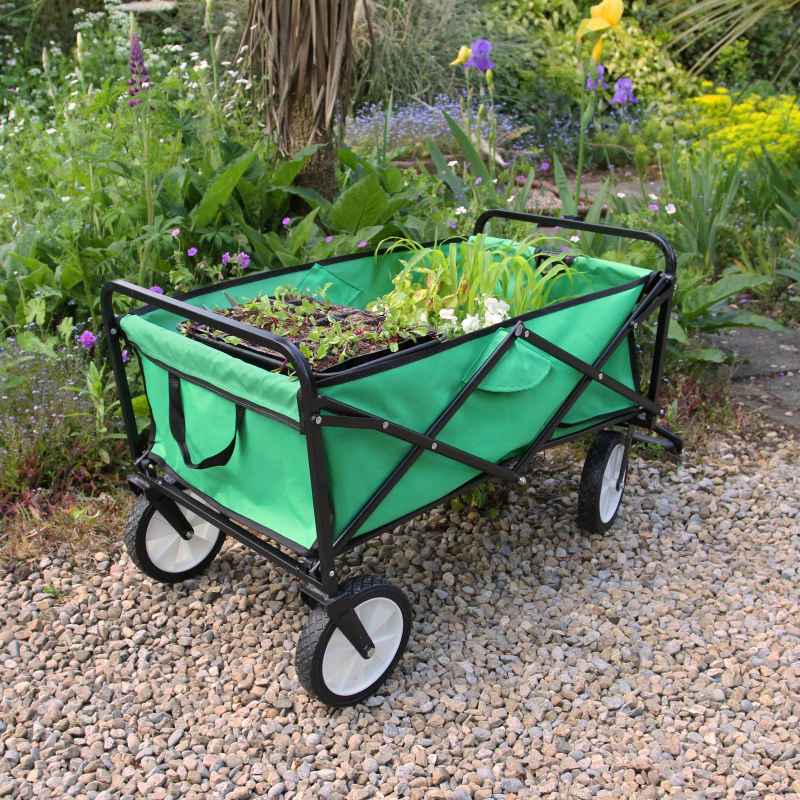 Foldable Garden Cart Pull Wagon Heavy Duty Trolley Utility Wheelbarrow Trailer Wheels Collapsible Folding Transport