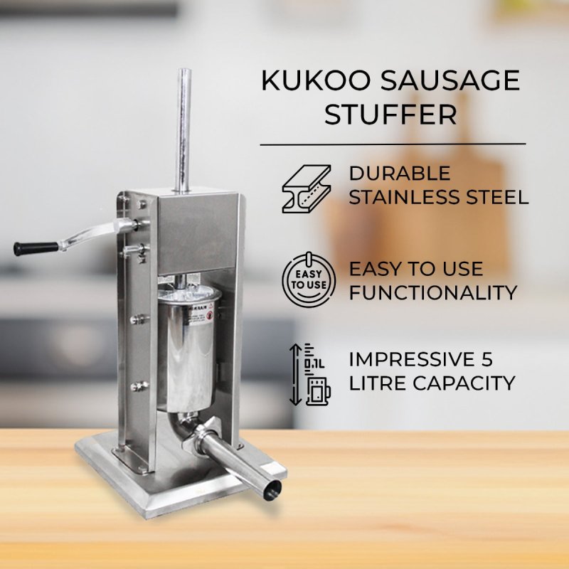 5L Sausage Stuffer Kit Filler Maker 304 Stainless Steel Heavy Duty Commercial Meat Machine Vertical Manual 2 Speeds