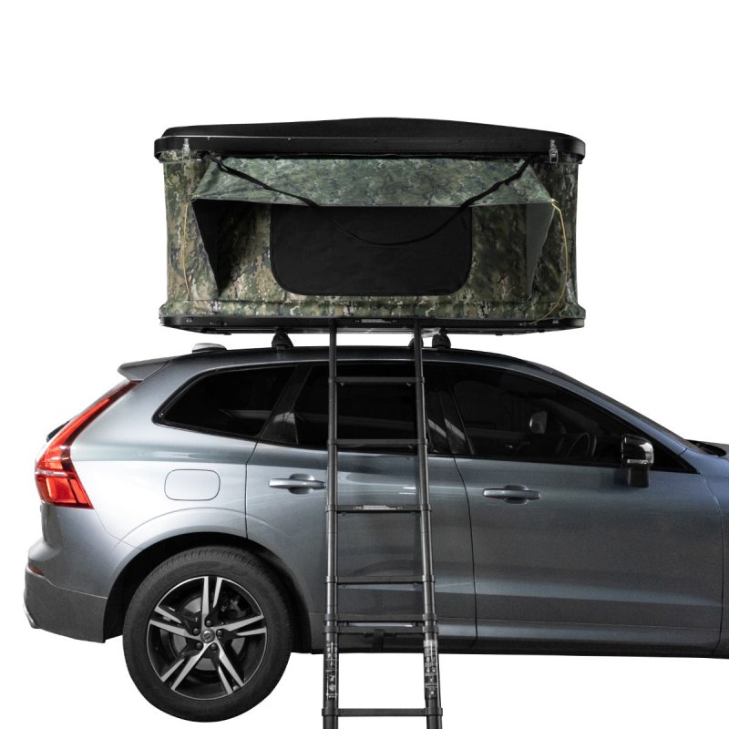 Car Roof Top Tent Camouflage Large Hard Shell Box Gas Assisted Pop Up Bunk 2-3 Person 3000mm Waterproof Camping Telescopic Ladder 5.5cm Mattress Boot Bags Anti Condensation FREE Storage Net & Torch