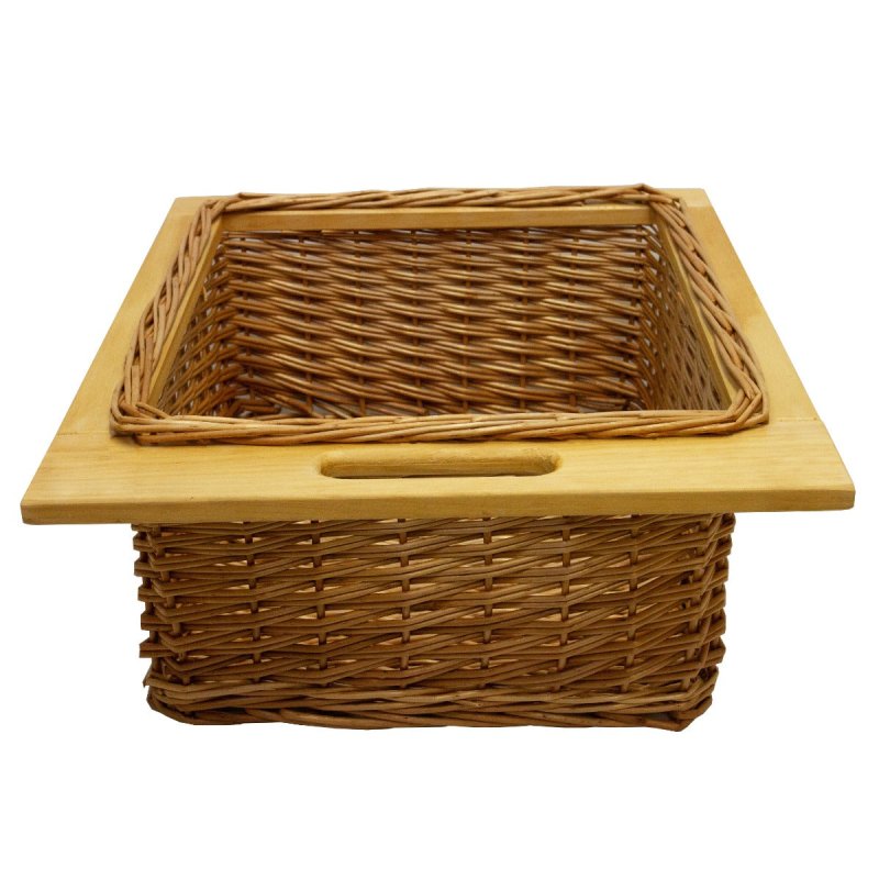 Pull out Wicker Basket Drawer 500mm Kitchen Storage Solution Larder Base Unit Cupboard with Handle Rustic Beech Wood Farmhouse Style 100% Handmade Rattan FREE Fixing Kit Included – Brown