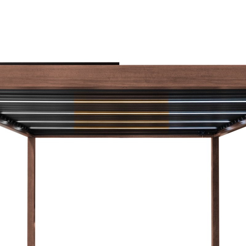 Wood Effect Aluminium Pergola With Blinds, 2 x Side Panels & LED Lights - 4m x 3m