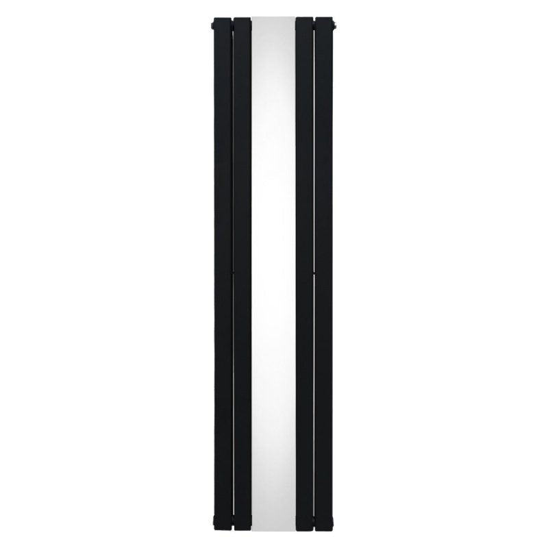 Flat Panel Radiator With Mirror 1800mm x 425mm Modern Designer Double Column Vertical Heater Matt Black Carbon Steel Wall Mounted Kitchen Living Room Cleaning Brush Fixing Kit & Brackets