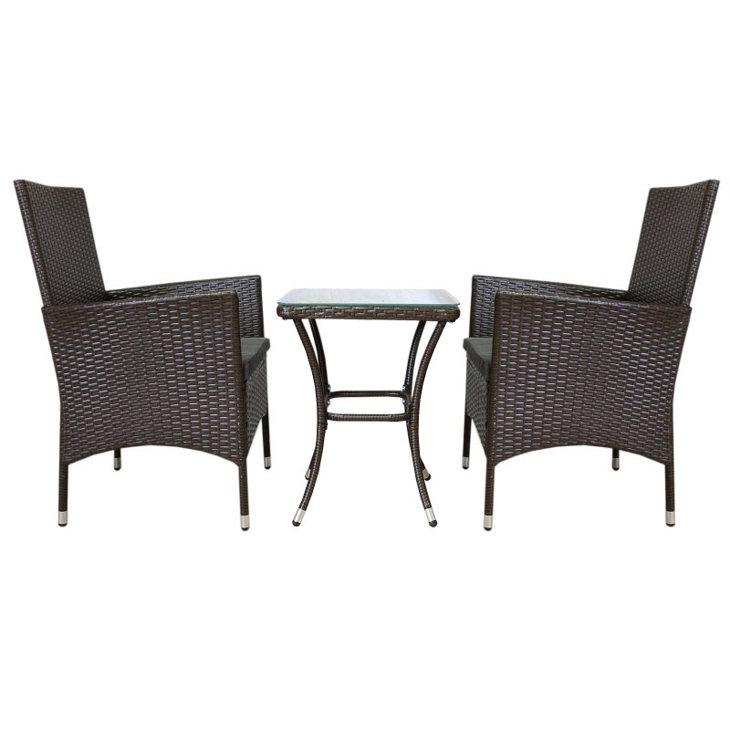 Garden Outdoor Rattan Bistro Set Furniture 3 PCs Patio Weave Companion Chair Table Set Conservatory Balcony 2 Seater Brown FREE Rain Cover