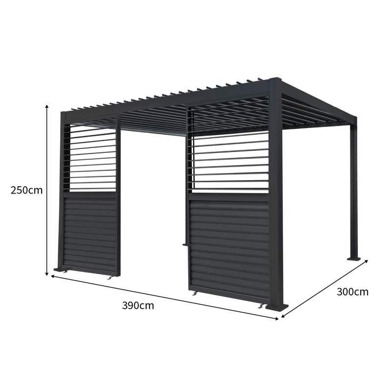Anthracite Aluminium Pergola With 2 x Shutter Panels - 3m x 4m