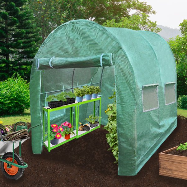 Polytunnel Greenhouse Walk In Galvanised Racking Windows Doors Growhouse PE Cover Gardening Metal Frame Outdoor Storage Garden Tent Vegetable Flower Plant 25mm Diameter | 4 x 2m