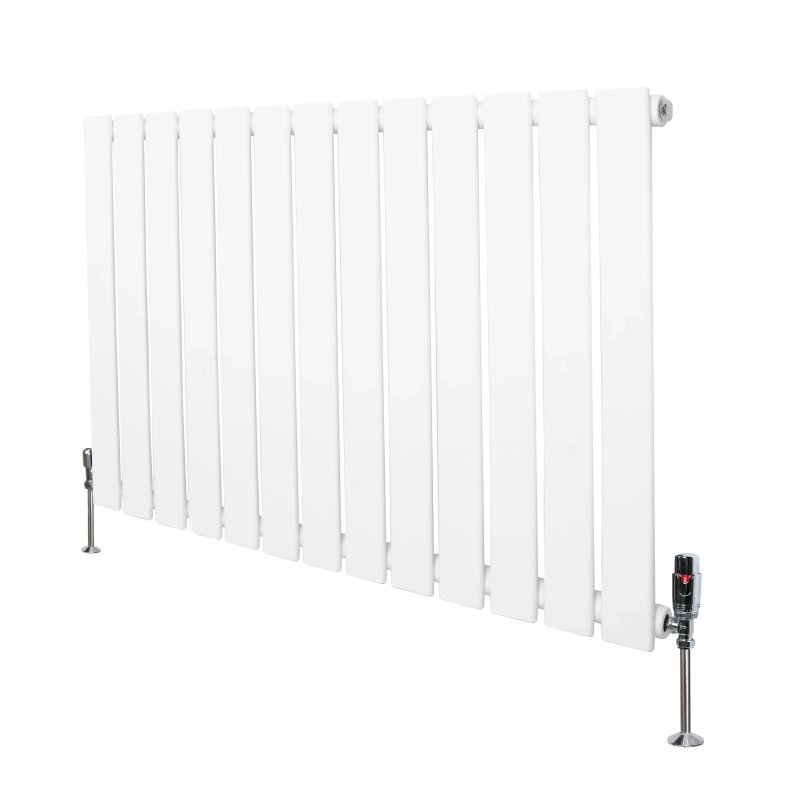 Flat Single Column Radiator & Valves - 600mm x 910mm - White