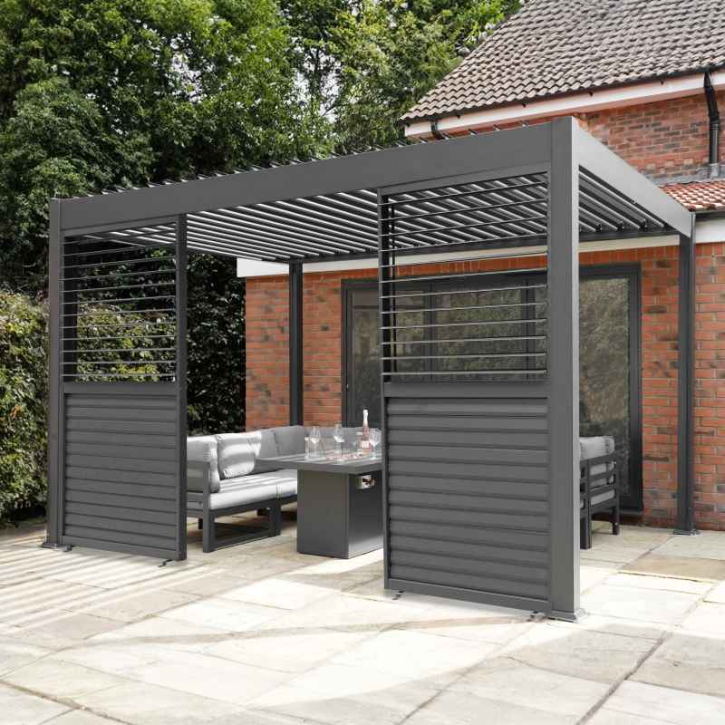 Anthracite Aluminium Pergola With 2 x Shutter Panels - 3m x 4m
