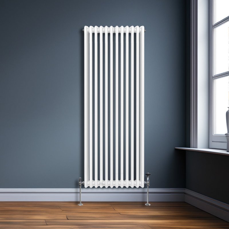 Traditional 3 Column Radiator 1800mm x 562mm Modern Central Heating Heater Gloss White Carbon Steel Vertical Wall Mounted Kitchen Living Room Bathroom Cleaning Brush Fixing Kit & Brackets