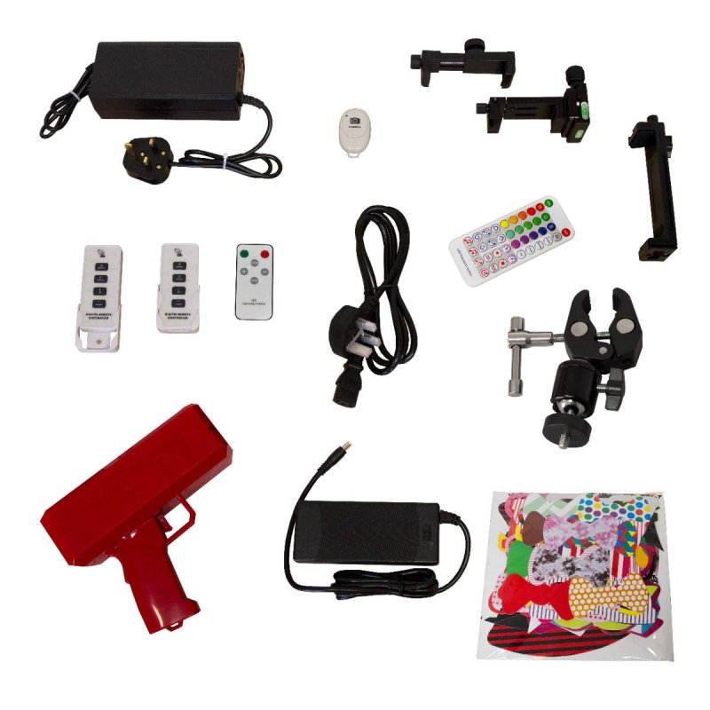 360 Photo Video booth 80cm Platform Rotating Selfie Spinner Party Wedding LED Ring Light Automatic Remote Control Bluetooth Adjustable Arm Slow Motion Battery or Mains Powered Flight Case Money Gun