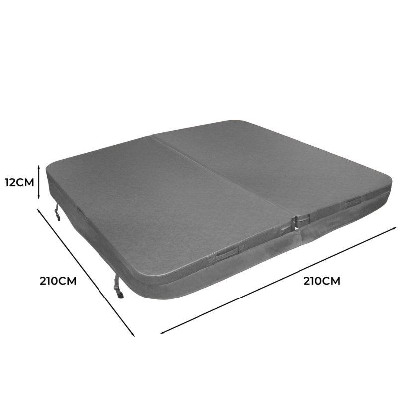 Hot Tub Cover Spa Lid 210cm x 210cm Square Grey Hard Top Weatherproof PVC Leather Foam 25KG/m3 Density Galvanized C-Channel UV Mildew Flame Resistant 