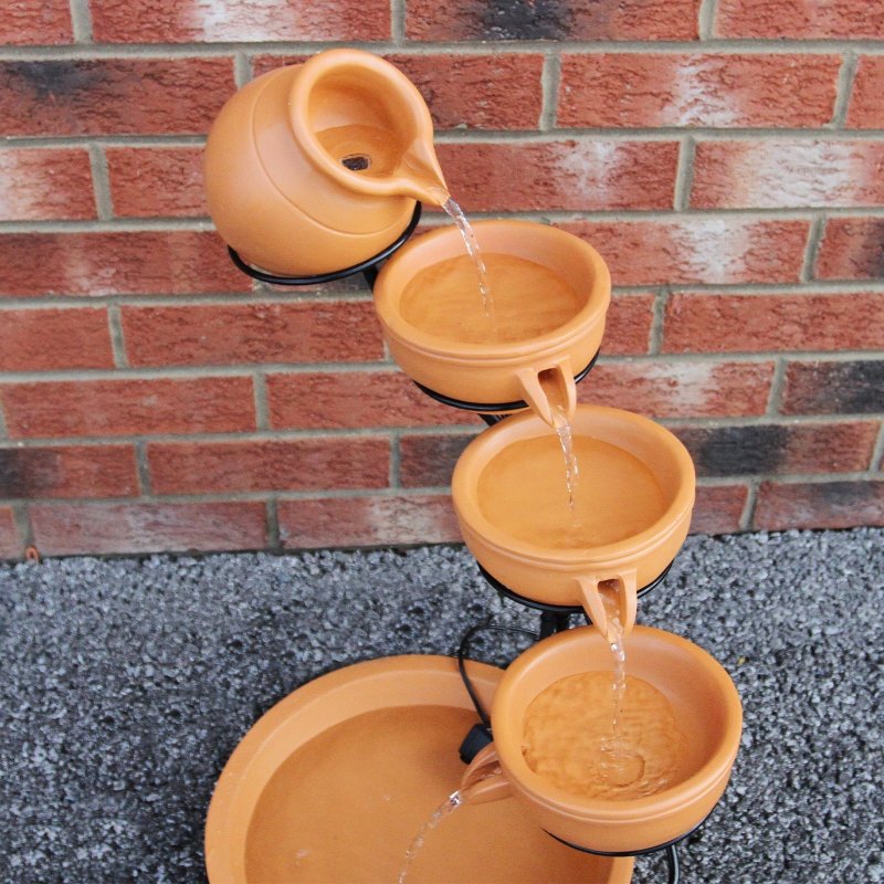 Water Feature Garden Fountain Solar Powered Outdoor Garden Cascade Ornament D̩ecor Patio Resin Terracotta Freestanding Cascading 4 Tier Spilling Bowls