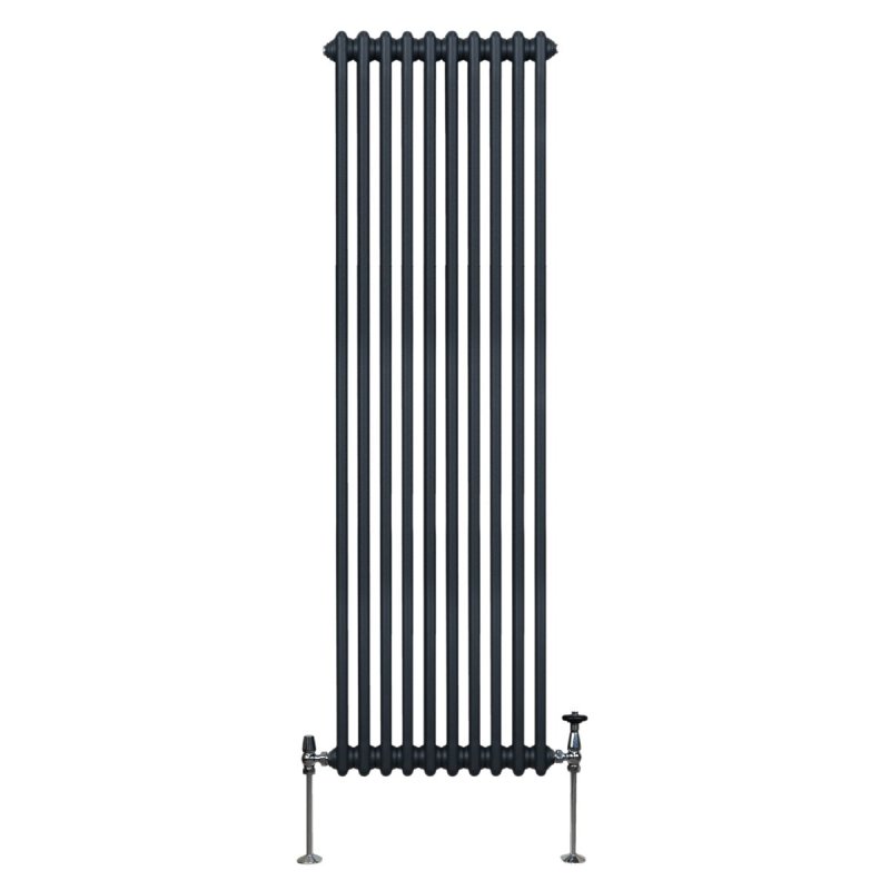 Traditional 2 Column Radiator 1800mm x 472mm Modern Central Heating Heater Matt Anthracite Grey Carbon Steel Vertical Wall Mounted Kitchen Living Room Bathroom Cleaning Brush Fixing Kit & Brackets