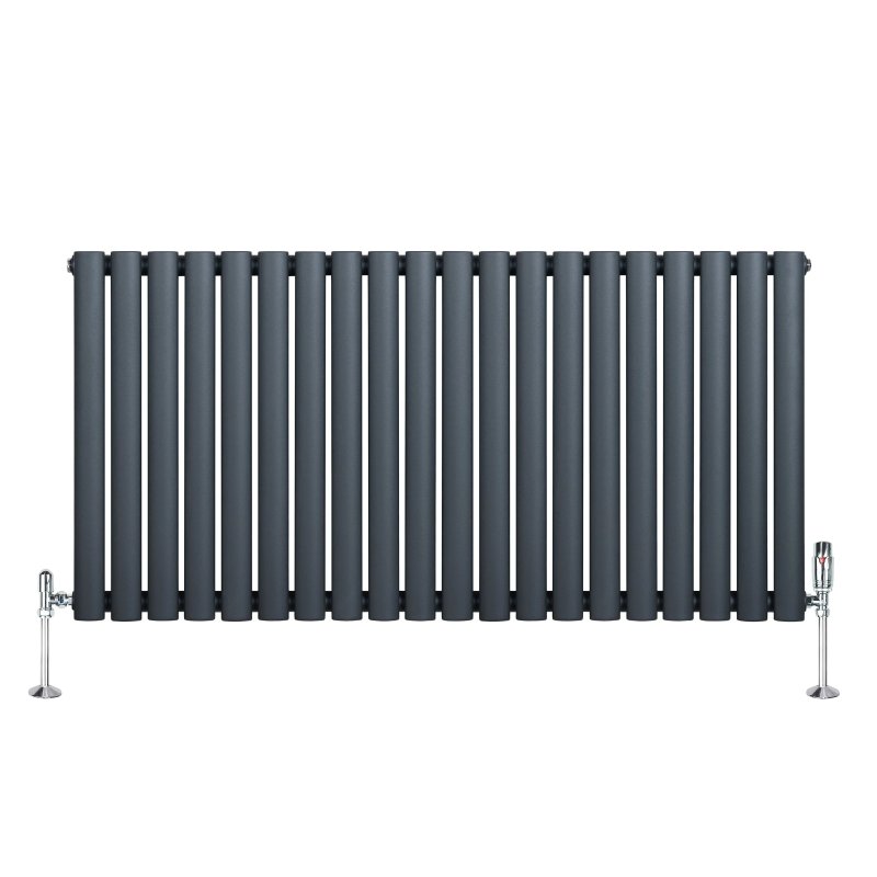 Oval Single Column Radiator & Valves - 600mm x 1200mm - Anthracite Grey
