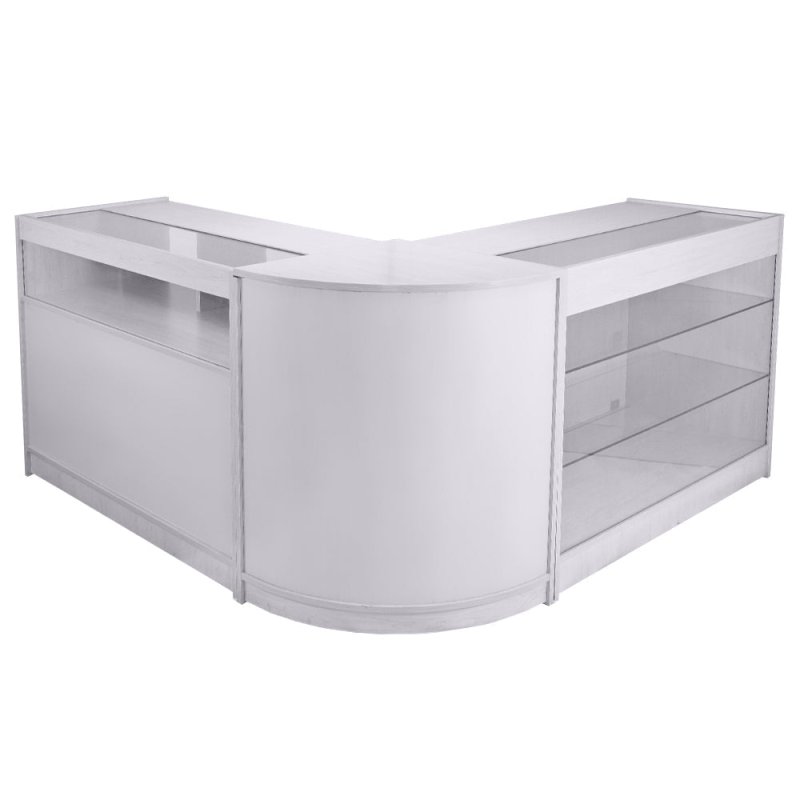 MonsterShop Taurus Retail Display Shop Counters Set & Glass Showcase Cabinet Units, Brilliant White