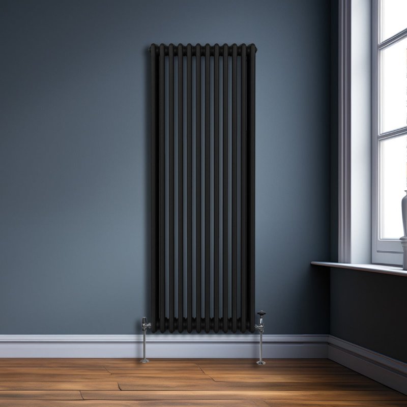 Traditional 3 Column Radiator 1800mm x 562mm Modern Central Heating Heater Matt Black Carbon Steel Vertical Wall Mounted Kitchen Living Room Bathroom Cleaning Brush Fixing Kit & Brackets