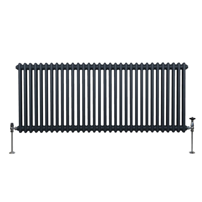 Traditional 2 Column Radiator 600mm x 1462mm Modern Central Heating Heater Matt Anthracite Grey Carbon Steel Horizontal Wall Mounted Kitchen Living Room Bathroom Cleaning Brush Fixing Kit & Brackets