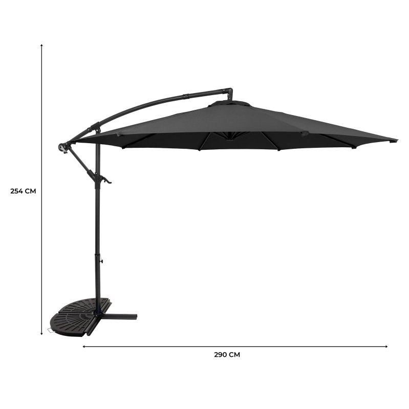 Cantilever Parasol 3m With Half Fan Base - Grey