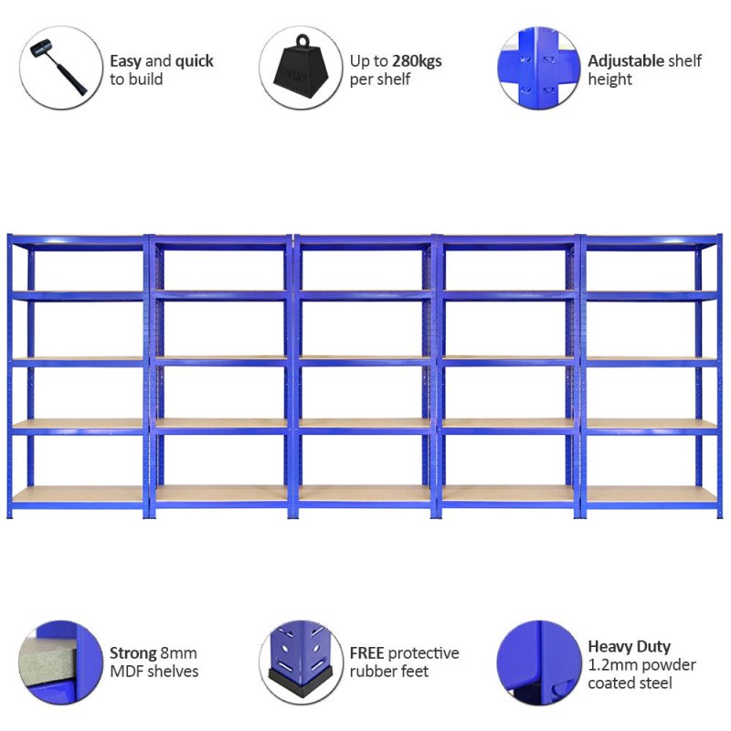 5 x 90cm Blue Shed Utility Greenhouse Storage Racks Garage Shelving Bays 4200kg