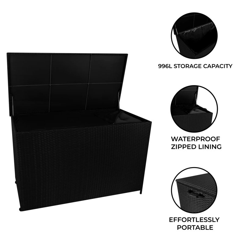 Rattan Cushion Storage Box 996L - Black