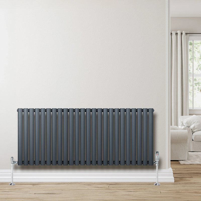 Oval Single Column Radiator - 600 x 1440mm - Anthracite Grey