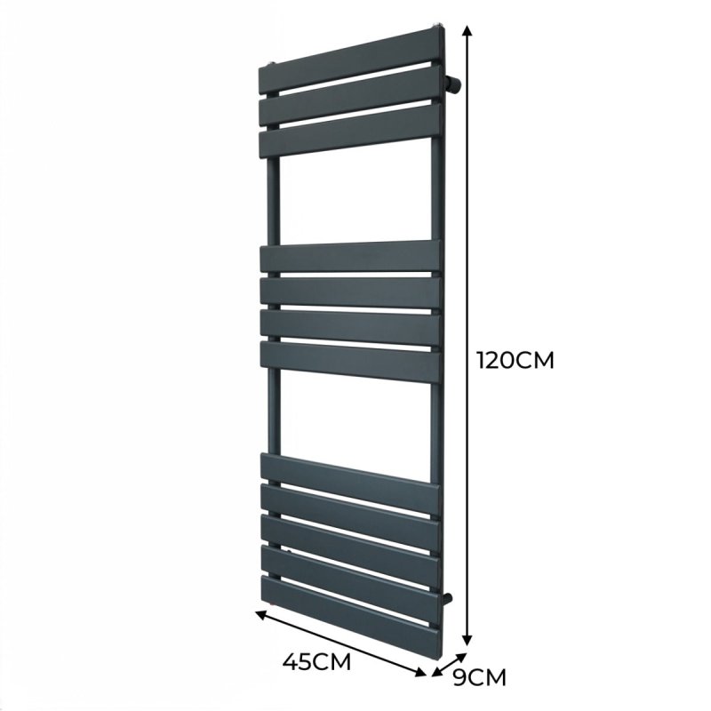 Vertical Towel Radiator Designer Flat Panel 1200mm x 450mm Bathroom Heated Rail Matt Anthracite Grey Central Heating Ladder Heater Wall Mounted Carbon Steel FREE Cleaning Brush Fixing Kit & Brackets