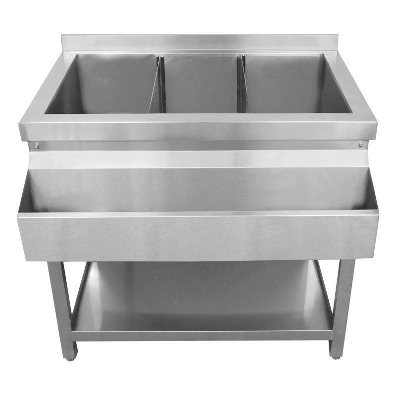 Deluxe Cocktail Bar Station Ice Well & Modular Corner Unit Stainless Steel Sink Mixer Tap Speed Rail Shelves Drink Refresher Gastro Pots Removable Dividers Splashback 2 Connector Brackets & Shaker
